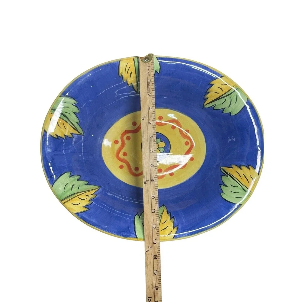 Deruta Hand Painted Serving Bowl Large Blue Yellow Italian Kitchen Ceramic Decor